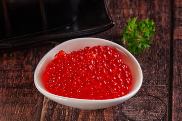 Salmon red caviar in the bowl