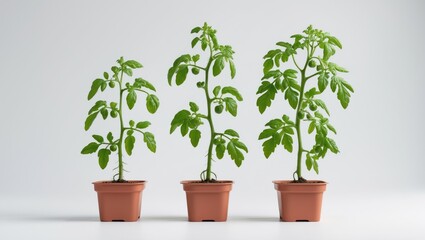 Obraz premium Tomato plant seedlings in a pot on white background emphasizing ecological home gardening in early seasons