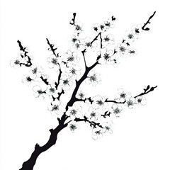 Obraz premium cherry blossom silhouette , black and white illustration isolated on white background