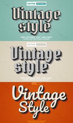 Vintage style 3d editable vector text effect bundle. Retro, classic, old school lettering with groovy, distressed, and grunge style editable typography collection.