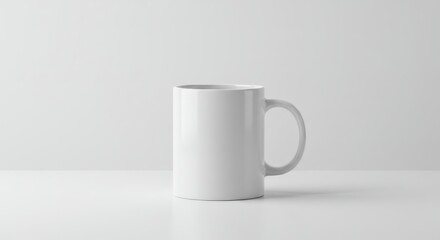 Obraz premium Blank White Mug on White Background - A clean of a single white mug on a white surface, perfect for mockups and branding designs