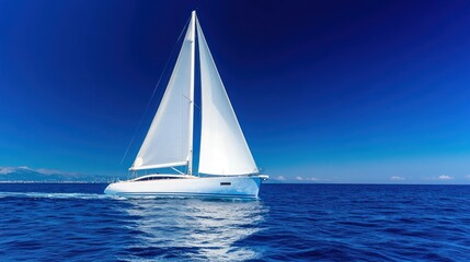 Obraz premium White sailboat sailing on blue ocean summer vacation cruise travel