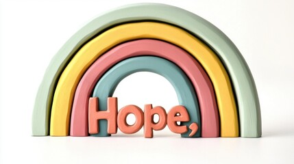 Obraz premium A vibrant rainbow made from modeling clay features the word hope in bold letters. The art piece showcases pastel shades, creating a cheerful and uplifting display perfect for inspiring positivity