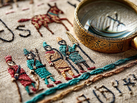 Detailed scene or reproduction of the historic Bayeux Tapestry