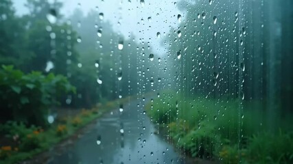 Relaxing rain sounds on window for sleep and study ambience with nature background