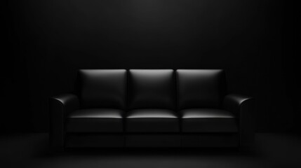 Elegant black leather sofa in dark room minimalist home interior design