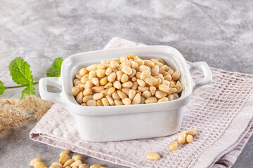 Cedar nut kernel in the bowl