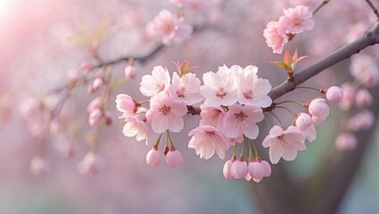 Naklejka premium Beautiful pink cherry tree with blooming flowers in spring