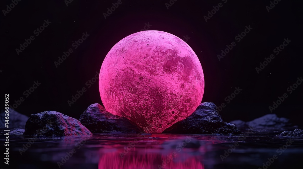 Aufkleber large red moon is floating in the water. the scene is set in a dark, mysterious atmosphere