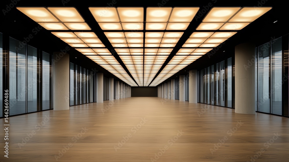Poster large, empty room with a lot of windows and a lot of light. the room is very open and spacious, with