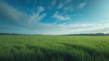 Obraz premium Sunny landscape featuring lush grass and clear blue sky
