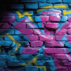 Colorful graffiti art brightening up a brick wall in an urban setting