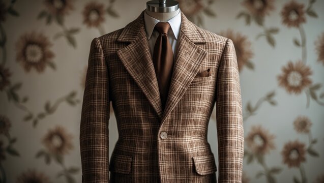 Stylish old-fashioned men's blazer featuring checkered patterns and wool fabric for retro styling
