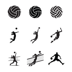 Volleyball man and woman jumping Player Icon Silhouette. for web, app design isolated on white background.