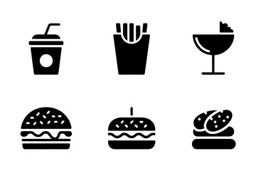 Fast food menu icon set burger fries and drink