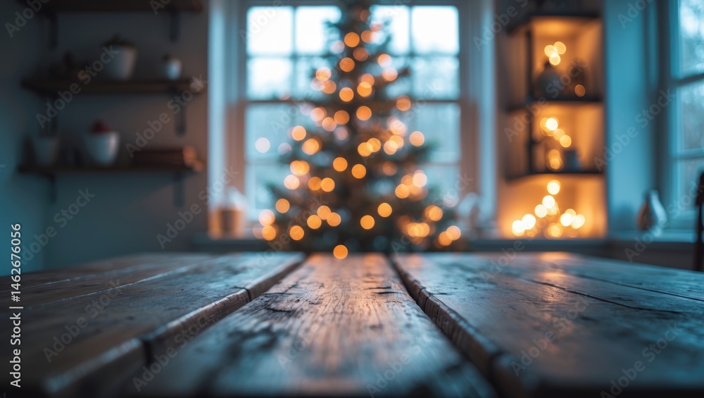 Poster space on the table facing the window sill with a tree
