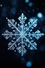 Glittering snowflake crystal against starry night sky
