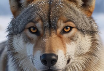 Fototapeta premium Eurasian wolf, eyes piercing, snow-covered landscape, picture, ecology, snowdrift