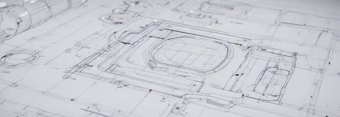 Clean blueprint style, technical drawing shapes on white , pattern, simple