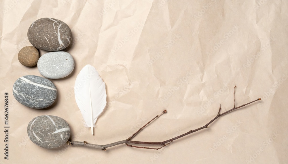 Poster nature composition pebbles and twigs art display minimalist style indoor setting close-up view creat