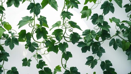 Isolated pumpkin plant featuring vibrant green foliage and climbing tendrils