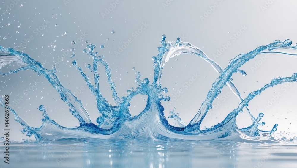 Poster pure liquid wave with splashes on white background
