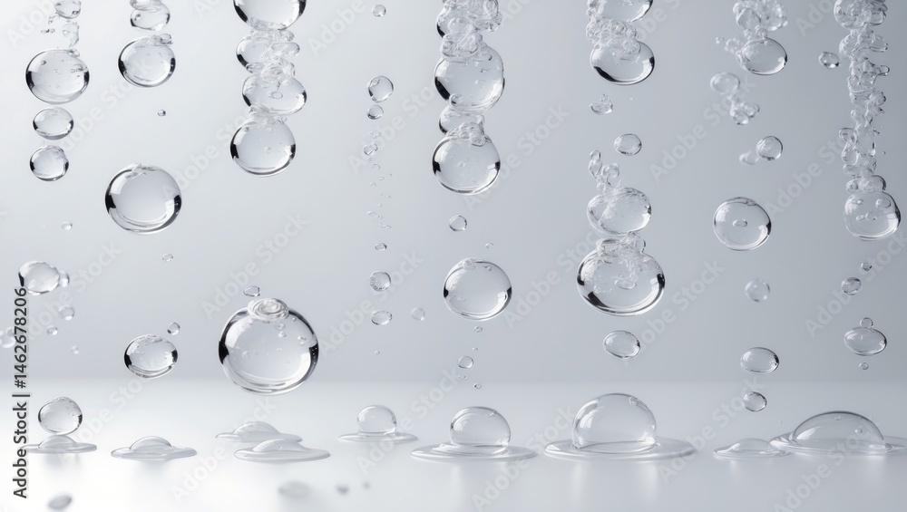 Poster falling water and juice droplets with a clean backdrop
