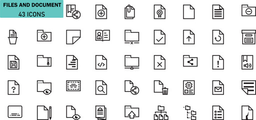 Files and Document Line Icons Set. Folder, Data, Archive, Upload, Code, Report, Interface
