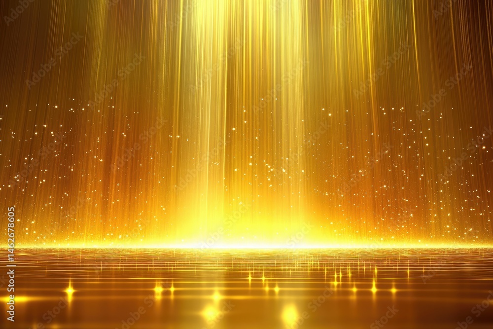 Poster luminous gold abstract backdrop with shiny rays and glittering particles design