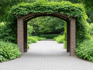 Naklejka premium Lush garden pathway arch