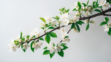 Blooming branch isolated against a white backdrop