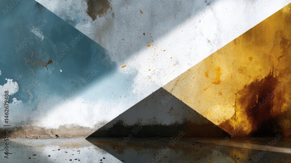 Poster Bold acrylic strokes in teal, amber, and charcoal create abstract geometric patterns with captivating textures, set against a neutral backdrop with ample copy space