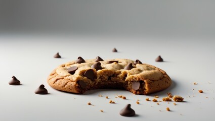 Close-up of a bitten homemade chocolate chip cookie