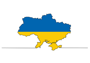 Obraz premium Map of Ukraine with Ukrainian flag overlay, blue and yellow national symbol, vector silhouette of Ukrainian territory