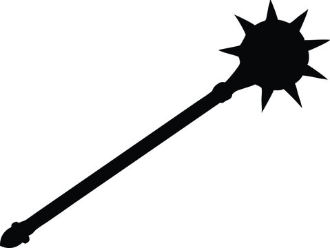 black mace weapon silhouette on white clip art preview