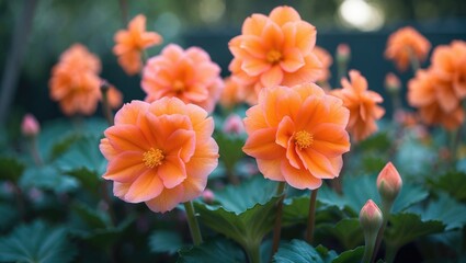 Colorful flower with bright orange petals amidst garden foliage, showcasing a flowering plant of Begoniaceae family
