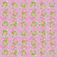 Sugary florals with delicate spring blossom seamless pattern with pink background and white flowers for fabric and decorative design