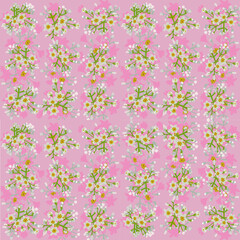 Sugary florals with delicate spring blossom seamless pattern with pink background and white flowers for fabric and decorative design