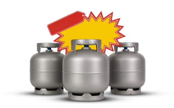 Propane Gas Cylinders with Sale Tag on Transparent Background. botijão de gás.