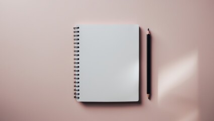 Mockup of a blank pink notebook with a pencil on a flat lay background for meeting checklist