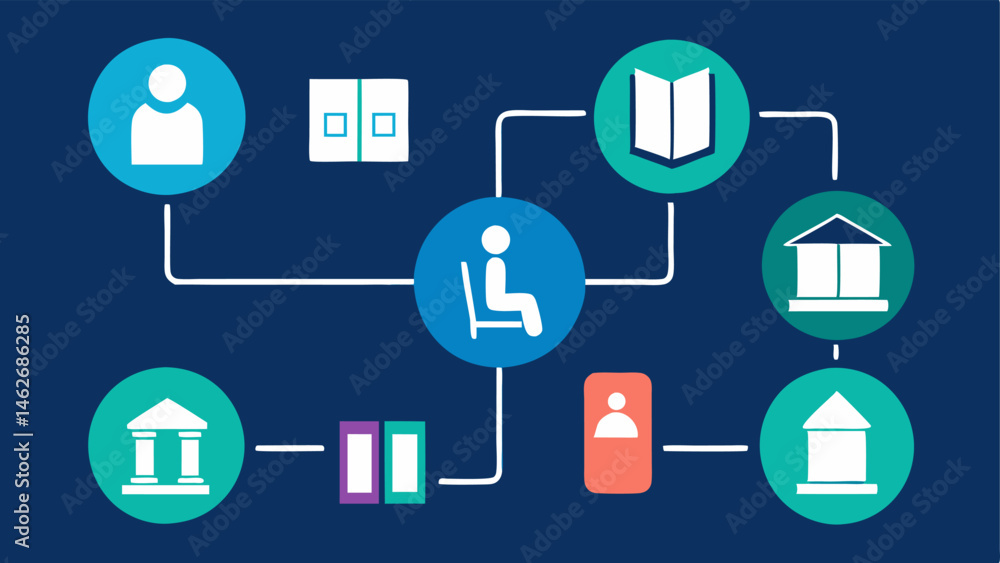 Poster library map with icons a simplified library map illustrating different accessible features like entr