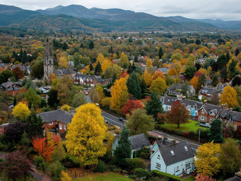 Scottish townscape or scenic view of Crieff in Scotland
