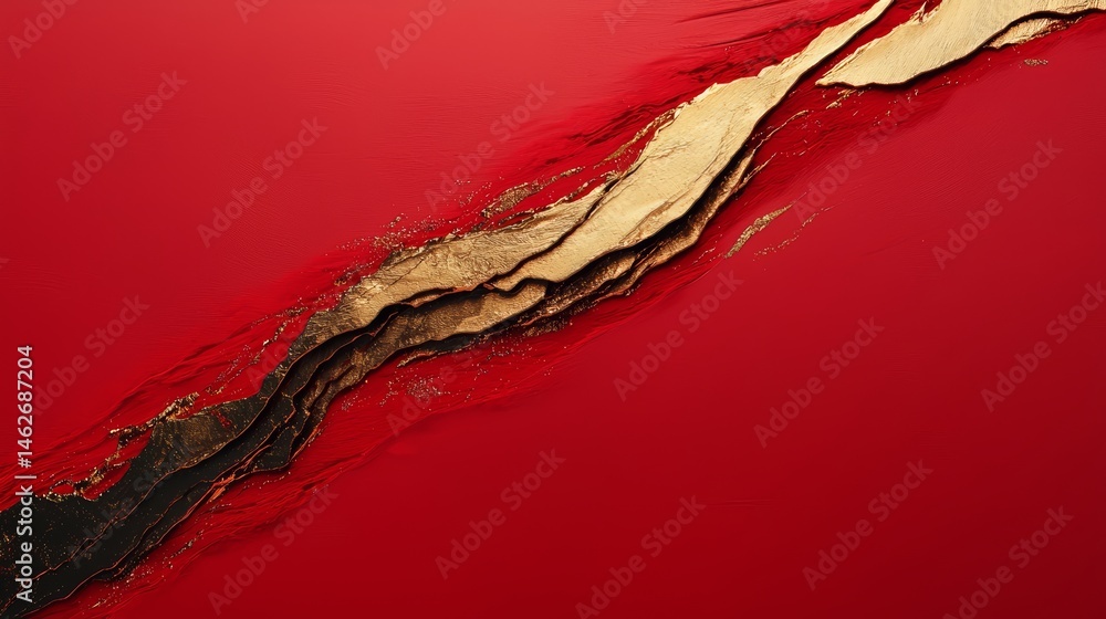 Poster red background with gold and black paint is flowing down the background. the gold and black paint cr