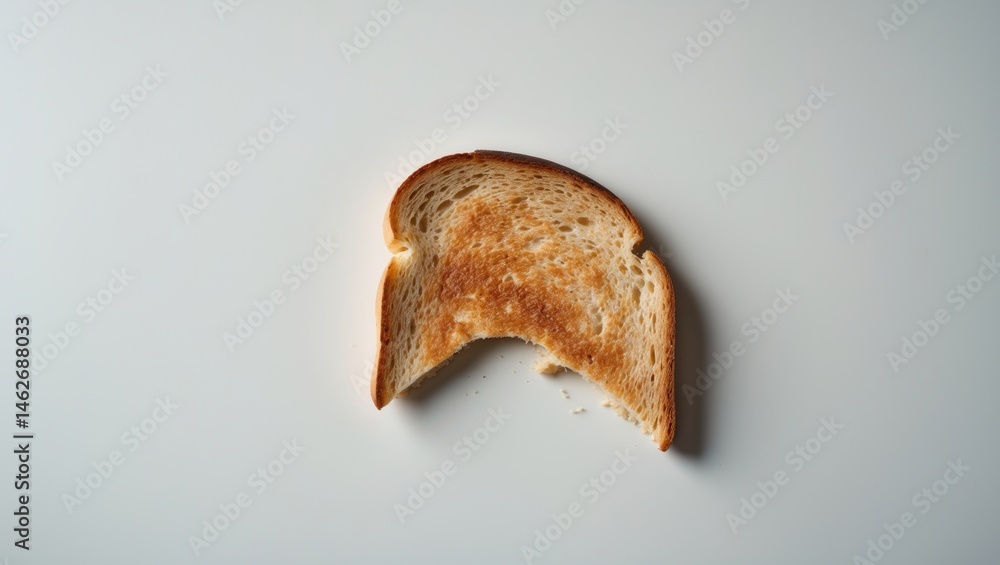 Poster top view of a broken toasted bread slice on white background