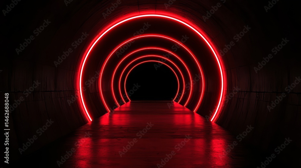 Aufkleber red tunnel with a red light in the middle. the tunnel is dark and the light is glowing