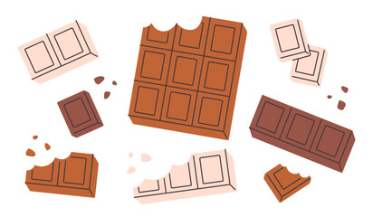 Cute sweet chocolate bars. World Chocolate day. Vector illustration in flat style