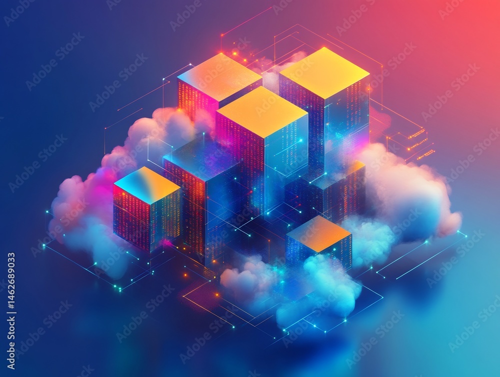 Aufkleber abstract conceptualization of futuristic data blocks in a vibrant cloud