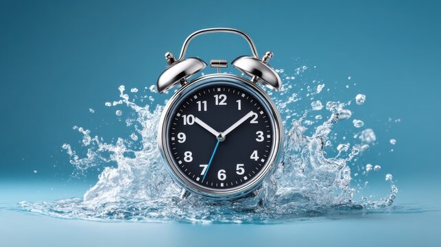 Time Underwater - Vintage Alarm Clock Submerged in Water with Air Bubbles Rising