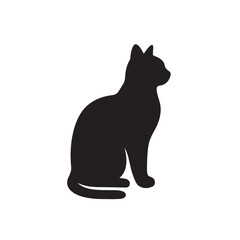 Obraz premium Cat Sitting Silhouette, Smooth Clean Vector on White