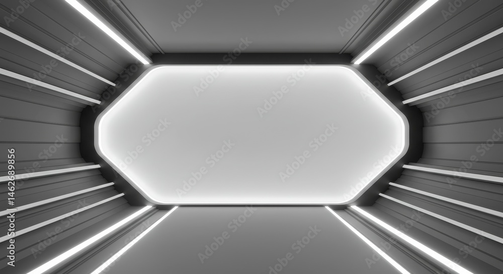 Aufkleber futuristic corridor with glowing hexagon - abstract of a futuristic corridor with a glowing hexagon 